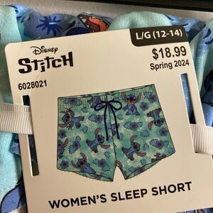 NEW Disney Lilo & Stitch Blue Comfy Sleep Shorts, Women Sz L 12-14 (E2)